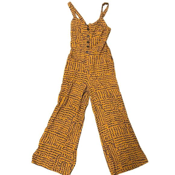 UO Ashley Linen Leopard Print Button Tie-Back Wide Leg Jumpsuit Size Medium - Picture 4 of 8